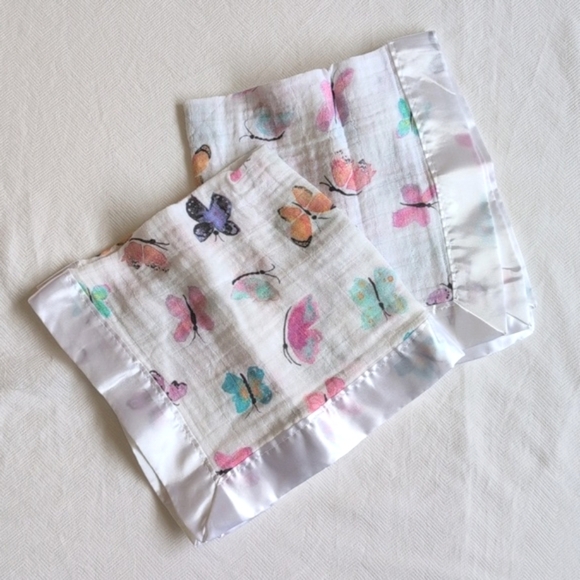 lulujo 2-pack butterfly baby security lovey blankets soft breathable cotton - Picture 1 of 3